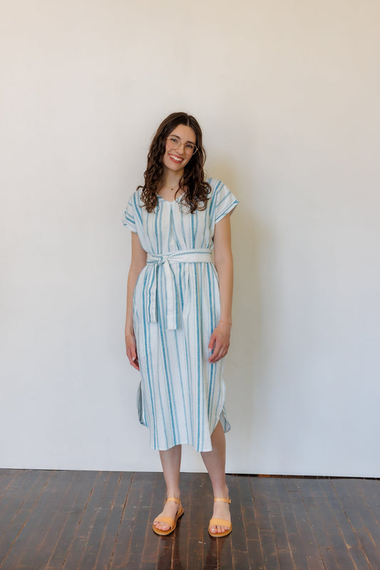 The Serene Kaftan Dress in Aegean Stripe