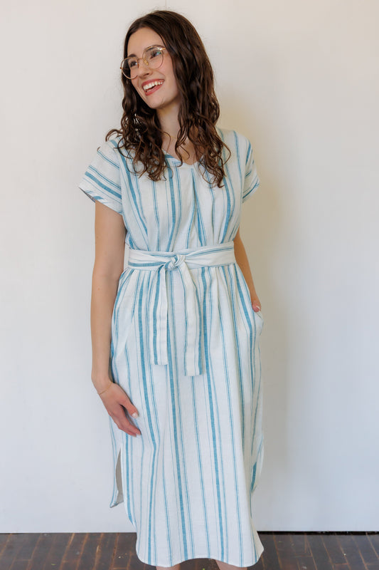 The Serene Kaftan Dress in Aegean Stripe