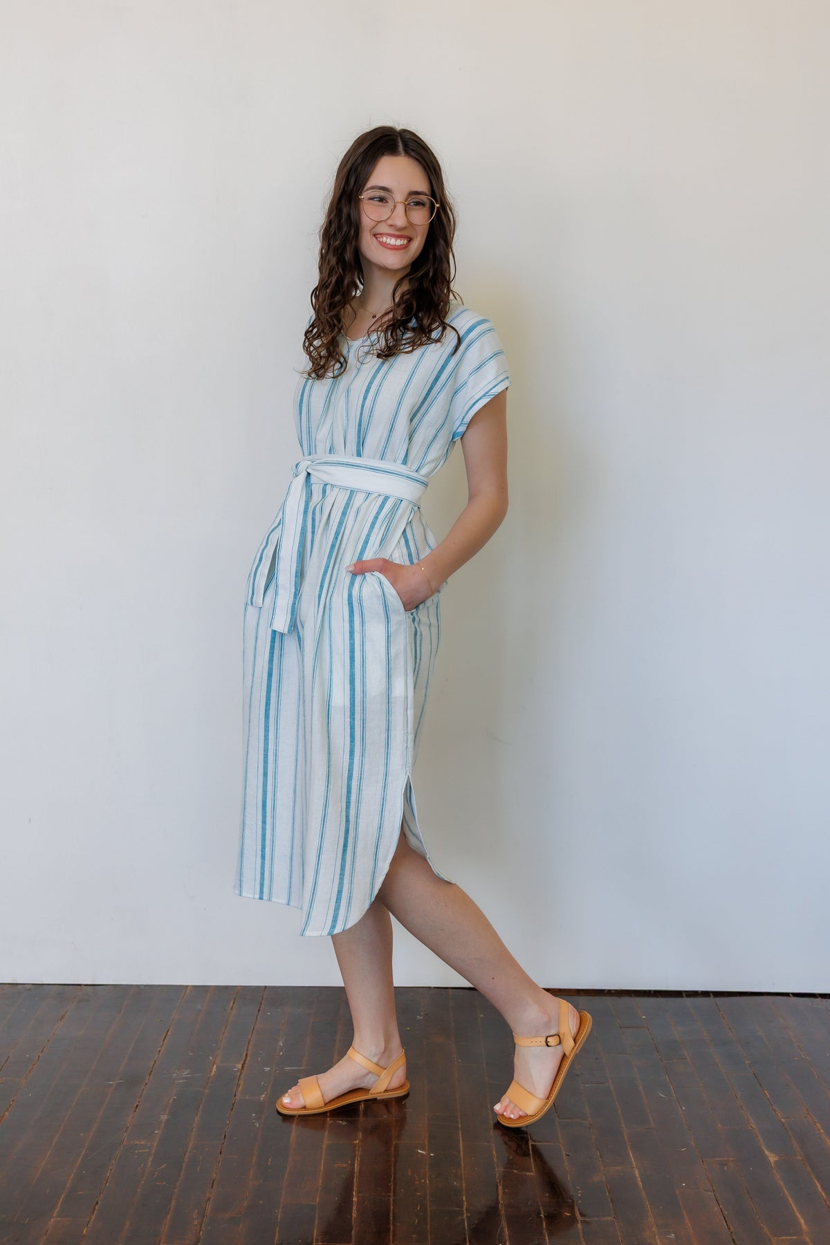 The Serene Kaftan Dress in Aegean Stripe
